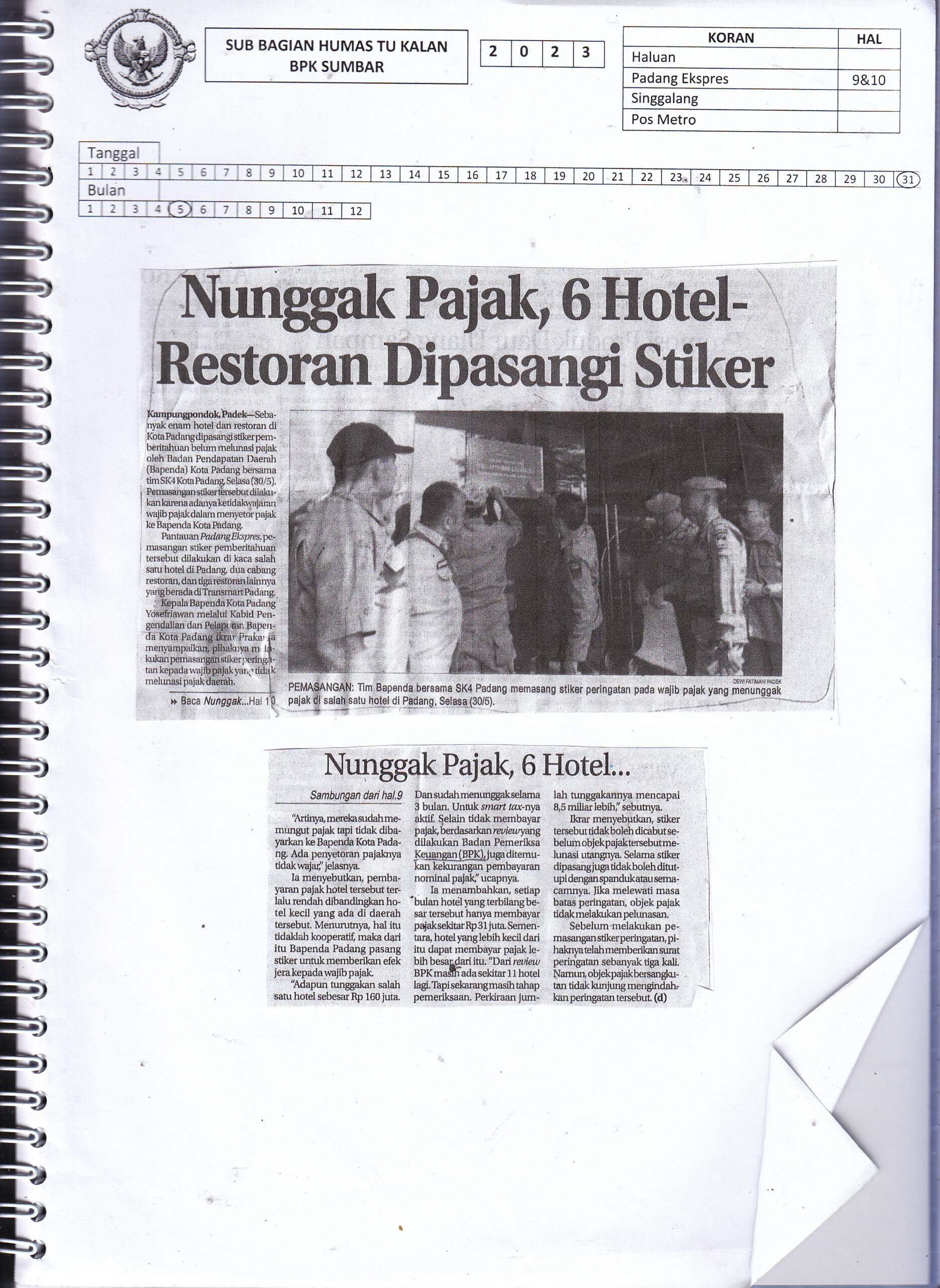 Nunggak Pajak Hotel Restoran Dipasangi Stiker Bpk Ri Perwakilan Propinsi Provinsi Sumatera